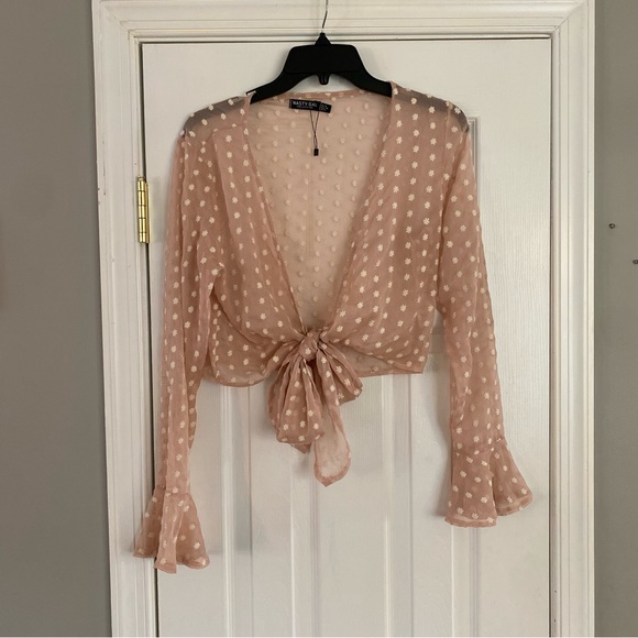 Nasty Gal Tops - Nasty Gal Star-T As You Mean To Go On Cropped Tie Top Sheer Blouse Pink Size 4
